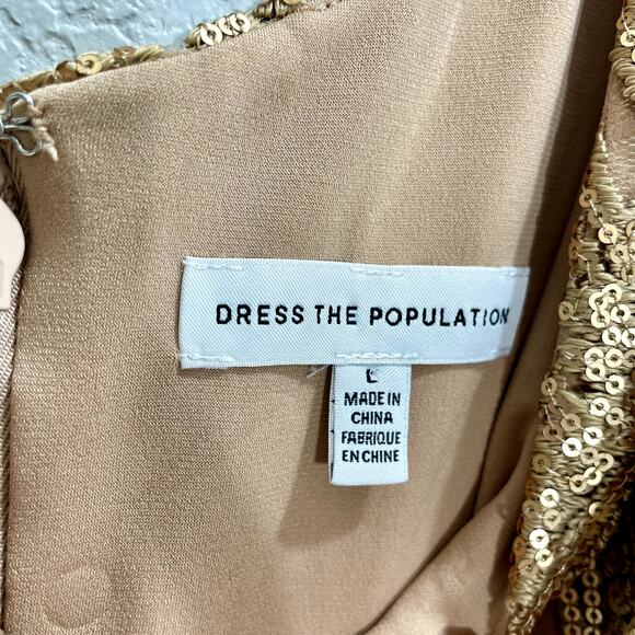 Dress the Population Women's Gold Sequin Blair Fit-&-Flare Midi Dress ; Large - Picture 15 of 15
